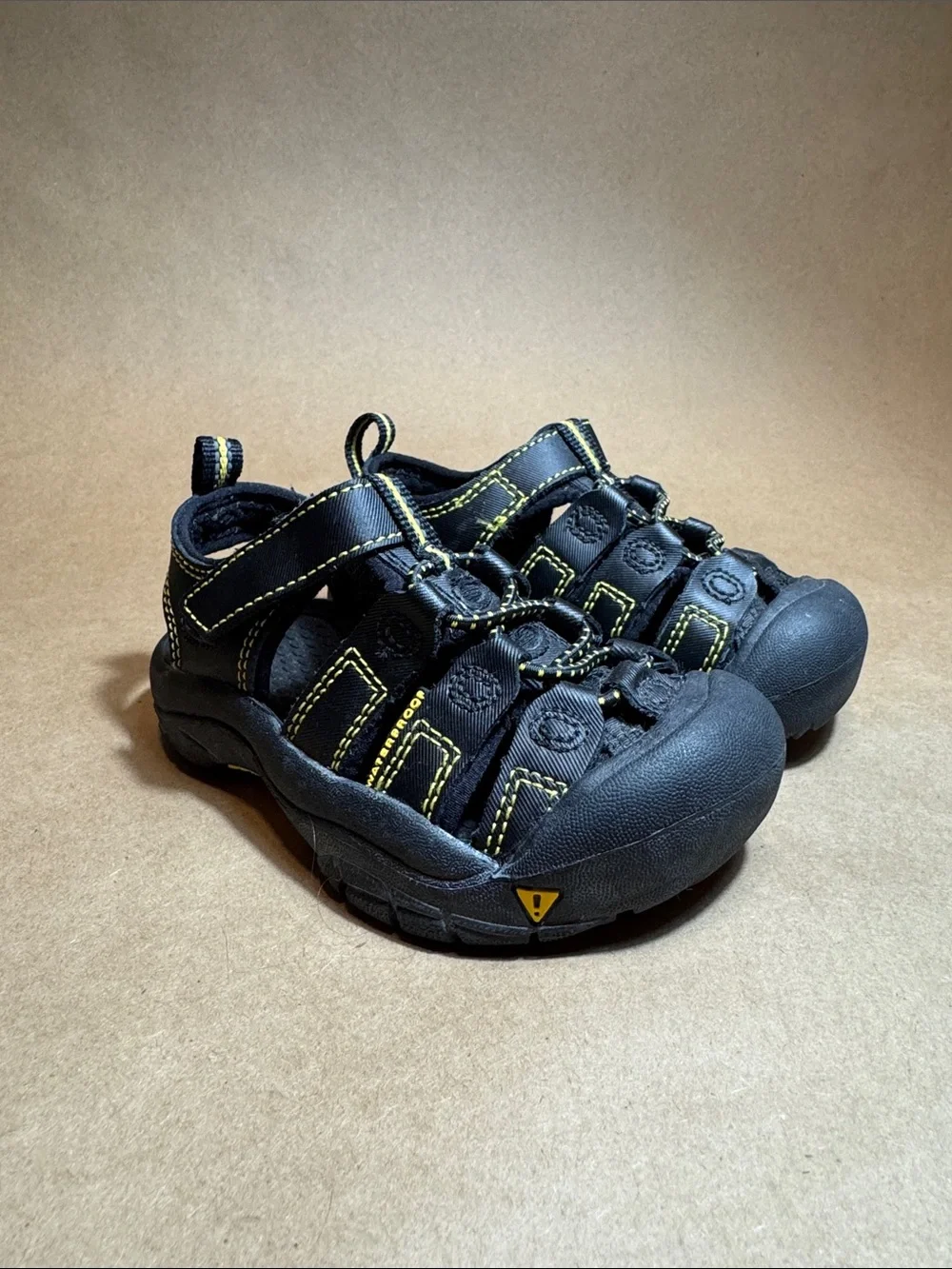 Keen Kids Black Watershoes with Yellow Stitching
